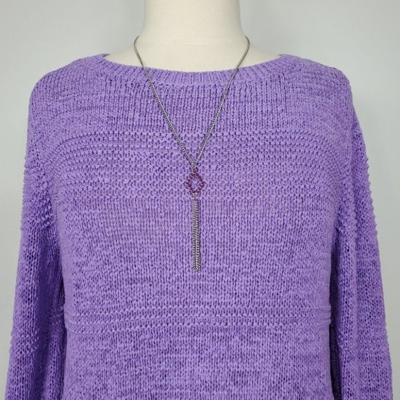 Style & Co Purple Loose Weave Mixed Stitch Pullover Sweater NEW NWT Size L - Picture 2 of 9
